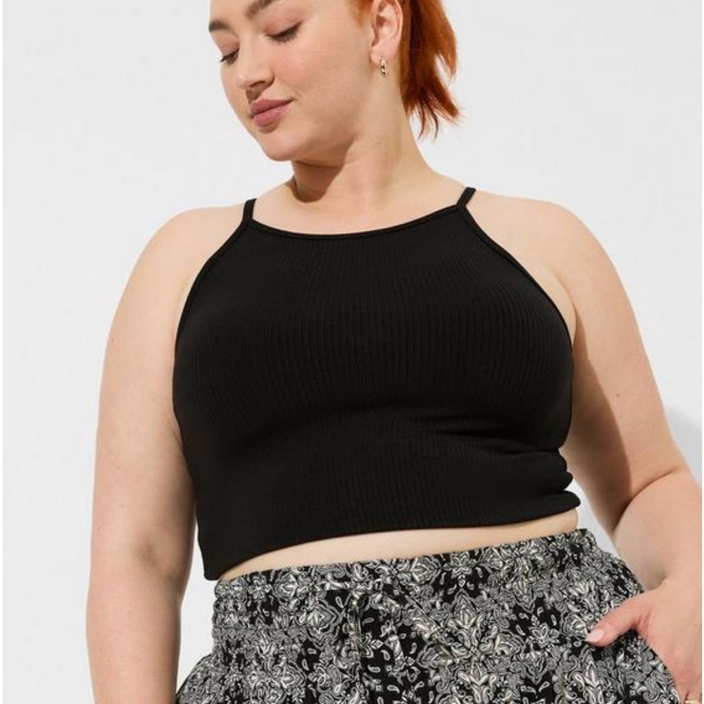 3 Piece Smocked Ruffle Trim Crop Top, Midi skirt, and Wide-Leg Pants Set - Black - Picture 2 of 8